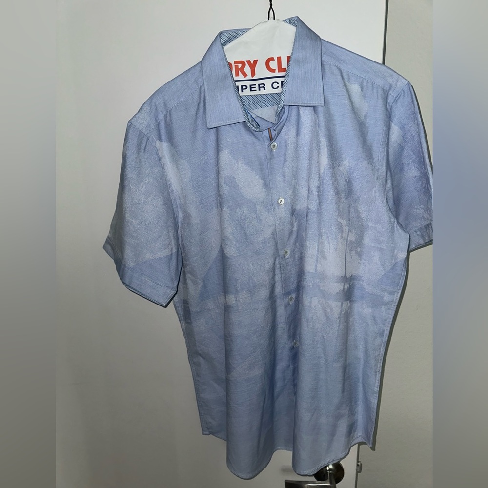Bugatchi Uomo Black Short Sleeve Men's Dress Shirt Size Large - Blue